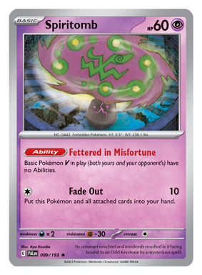  Pokémon - Spiritomb 089/193 Paldea Evolved - Holo Rare